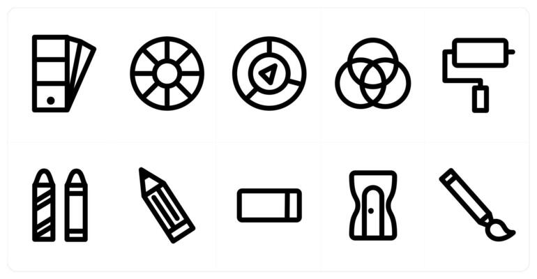 Set of 10 micro icons as color swatches, color palette, infographic circle