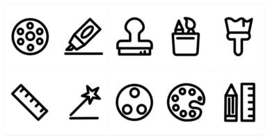 Set of 10 micro icons as color palette, highlighter, paint brush vector
