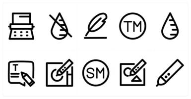Set of 10 micro icons as typewriter, forbidden sign, feather vector