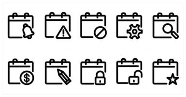Set of 10 micro icons as notification calendar, prohibited calendar, alert calendar vector
