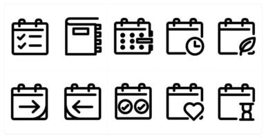 Set of 10 micro icons as calendar, contact book, calendar time vector