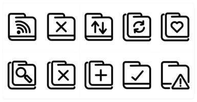 Set of 10 micro icons as folder, wrong folder, folder sync vector