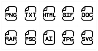 Set of 10 micro icons as file, txt file, html file vector