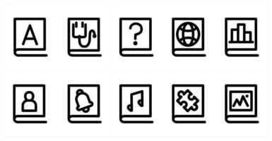 Set of 10 micro icons as book, medical report, query vector