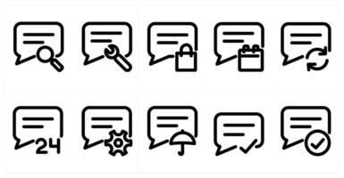Set of 10 micro icons as message search, message setting, shopping message vector
