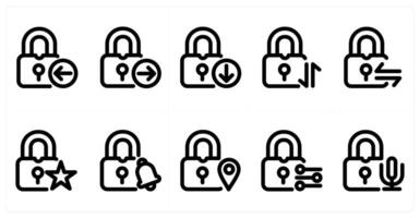 Set of 10 micro icons as lock received, send lock, lock download vector