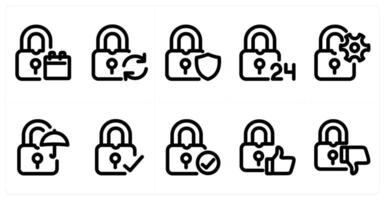 Set of 10 micro icons as lock calendar, update lock, lock security vector