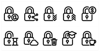 Set of 10 micro icons as email lock, share lock, lock vector