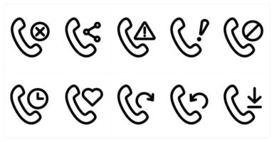Set of 10 micro icons as remove call, share call, alert call vector