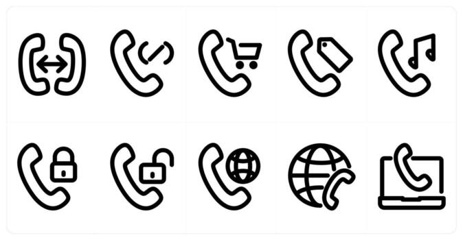 Set of 10 micro icons as call transfer, call, cart call vector