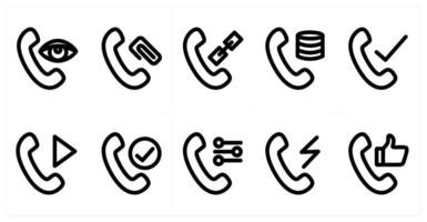 Set of 10 micro icons as call vision, call link, call server vector