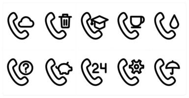 Set of 10 micro icons as cloud call, trash call, study call vector
