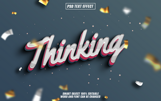 Thinking text effect in pink and white with confetti, psd