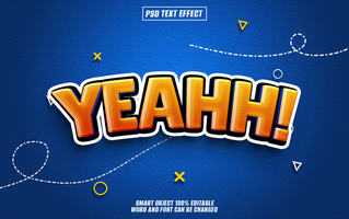 Yeah text effect in vibrant orange and blue, psd