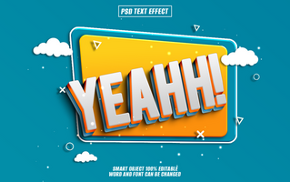 Yeah text effect in bright colors with clouds, psd