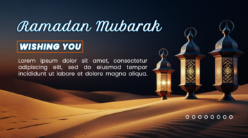 Elegant lantern lamp with a glowing ramadan lantern in an islamic background for eid mubarak psd
