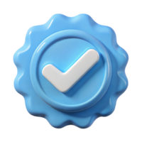3D Render of a Blue Badge with a White Checkmark Seal of Approval Certification Success png