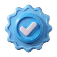 3D Render of a Blue Wavy Badge with a White Check Mark Representing Approval Certification Success Completion png