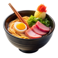 Delicious Japanese Ramen Noodle Soup with Egg Ham and Vegetables png
