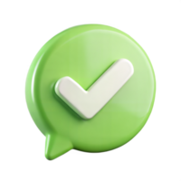 3D Render of a Green Check Mark in a Speech Bubble Representing Confirmation Success Approval and Completion png