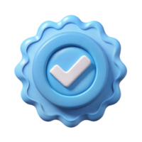 3D Render of a Blue Wavy Badge with a White Check Mark Seal of Approval png