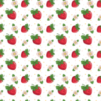 Strawberry seamless pattern. Repeating pattern with strawberries. Summer pattern on transparent background. Juicy red seamless strawberries with flowers png