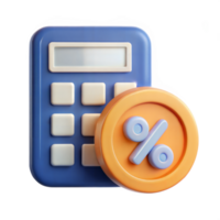 3D Render of Calculator and Percentage Sign for Financial Calculations Interest Rates and Discount Offers png