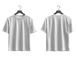 Plain white t shirt displayed on hangers, showcasing front and back views. Ideal for casual wear or custom designs png
