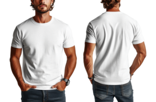 plain white t shirt displayed from front and back, showcasing its simple design and versatility. Perfect for casual wear or layering png