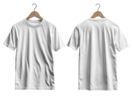 plain white t shirt displayed from front and back on hangers, perfect for casual wear or customization png