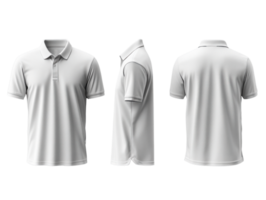 plain white polo shirt displayed from multiple angles, showcasing its design and fit png