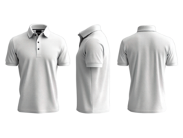 White polo shirt displayed from multiple angles, showcasing its design and fit. Ideal for casual or semi formal occasions png