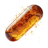 transparent capsule filled with golden liquid and bubbles, creating dynamic visual effect png