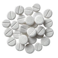 White round tablets arranged in pile, showcasing their texture and design png
