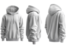 plain white hoodie displayed from multiple angles, showcasing its design and fit png