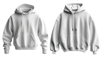 White hoodies displayed in front view, showcasing different styles and designs png