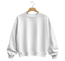 plain white sweatshirt hanging on wooden hanger, showcasing simple and clean design png