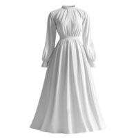 Elegant white dress with long sleeves and flowing skirt, perfect for formal occasions png