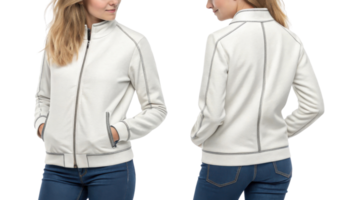 stylish white jacket with modern design, featuring zip closure and side pockets, perfect for casual wear png