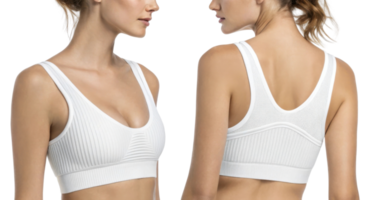 This features white sports bra showcasing sleek design and ribbed texture, ideal for activewear enthusiasts png