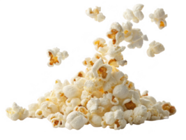 Falling popcorn isolated on transparency background, creating playful and fun scene png