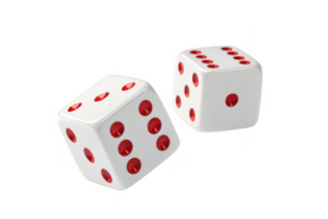Two dice with red dots isolated on transparency background, perfect for games and fun png