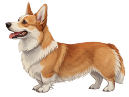 Corgi dog with fluffy coat and happy expression, standing proudly png