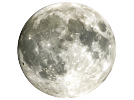 large, luminous full moon with detailed surface texture and bright craters, set against transparent background, evokes sense png