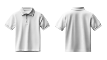 plain white polo shirt displayed from front and back views, showcasing its simple design and classic style png