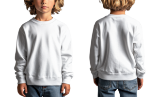 child wearing plain white sweatshirt, front and back view, with casual jeans png