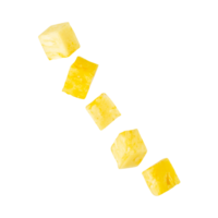 Fresh yellow pineapple cubes arranged in line on transparency background, showcasing their vibrant color and juicy texture png