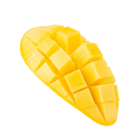 Fresh mango with vibrant yellow flesh, cut into cubes for easy eating png