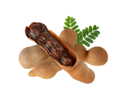 Tamarind fruit with pods and leaves, showcasing its unique texture and color png