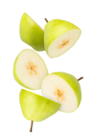 Fresh green pear slices arranged artistically, showcasing juicy texture and vibrant color png